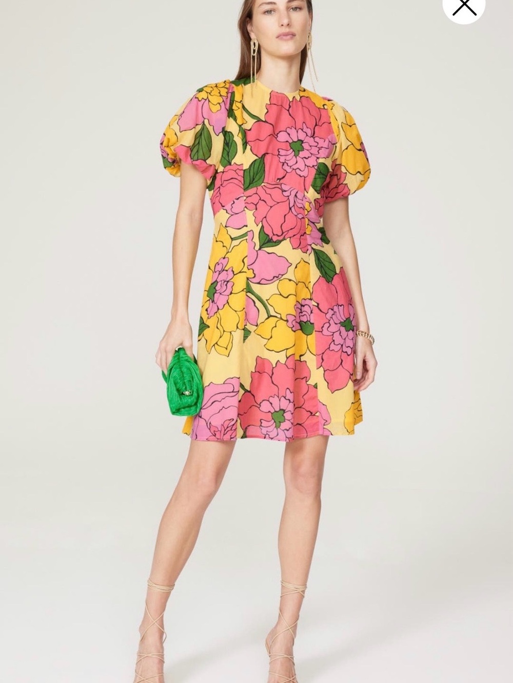 Banjanan Gracia Yellow Mini Dress with Pink Floral Print